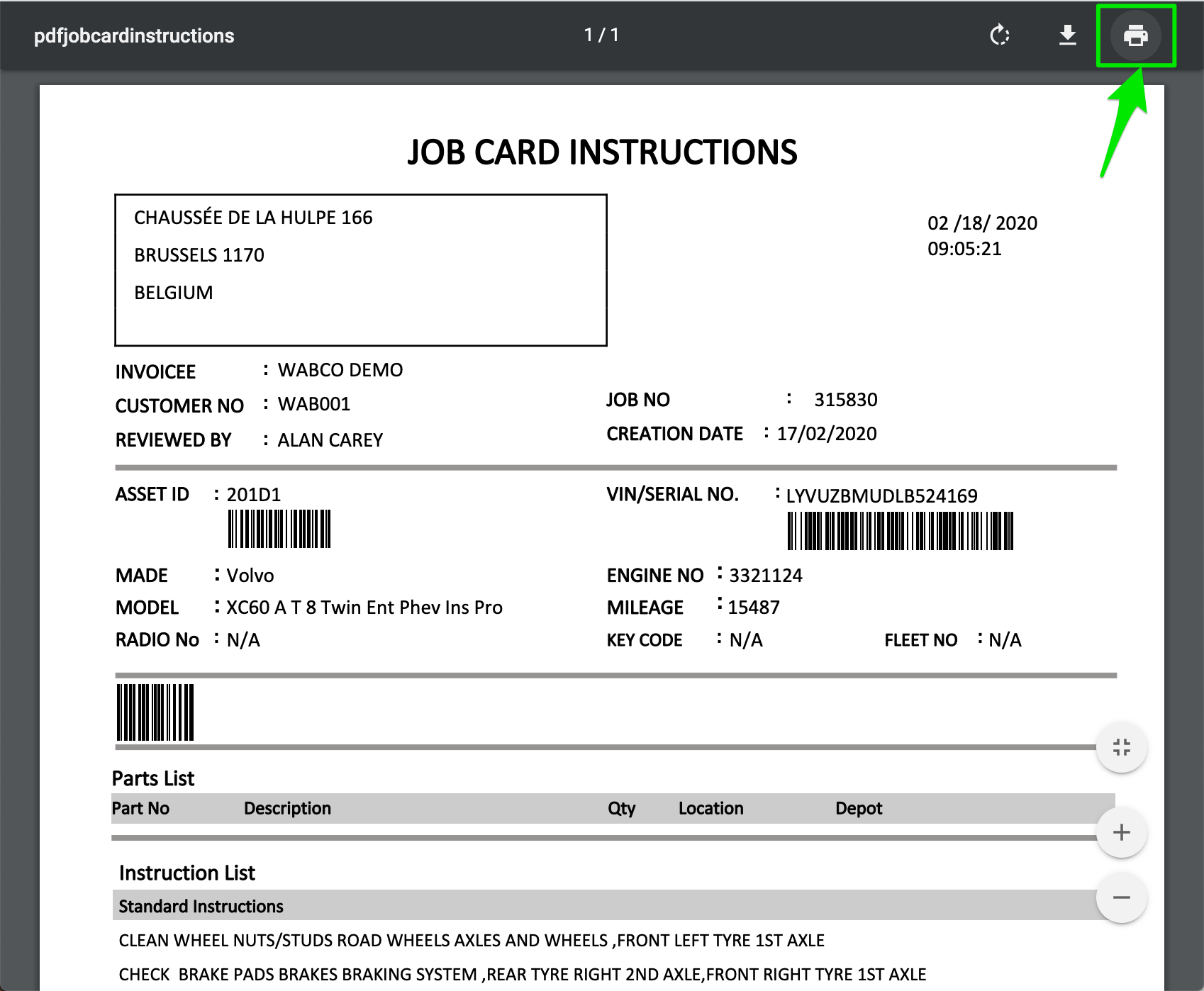 Print a Job Card - Assetminder