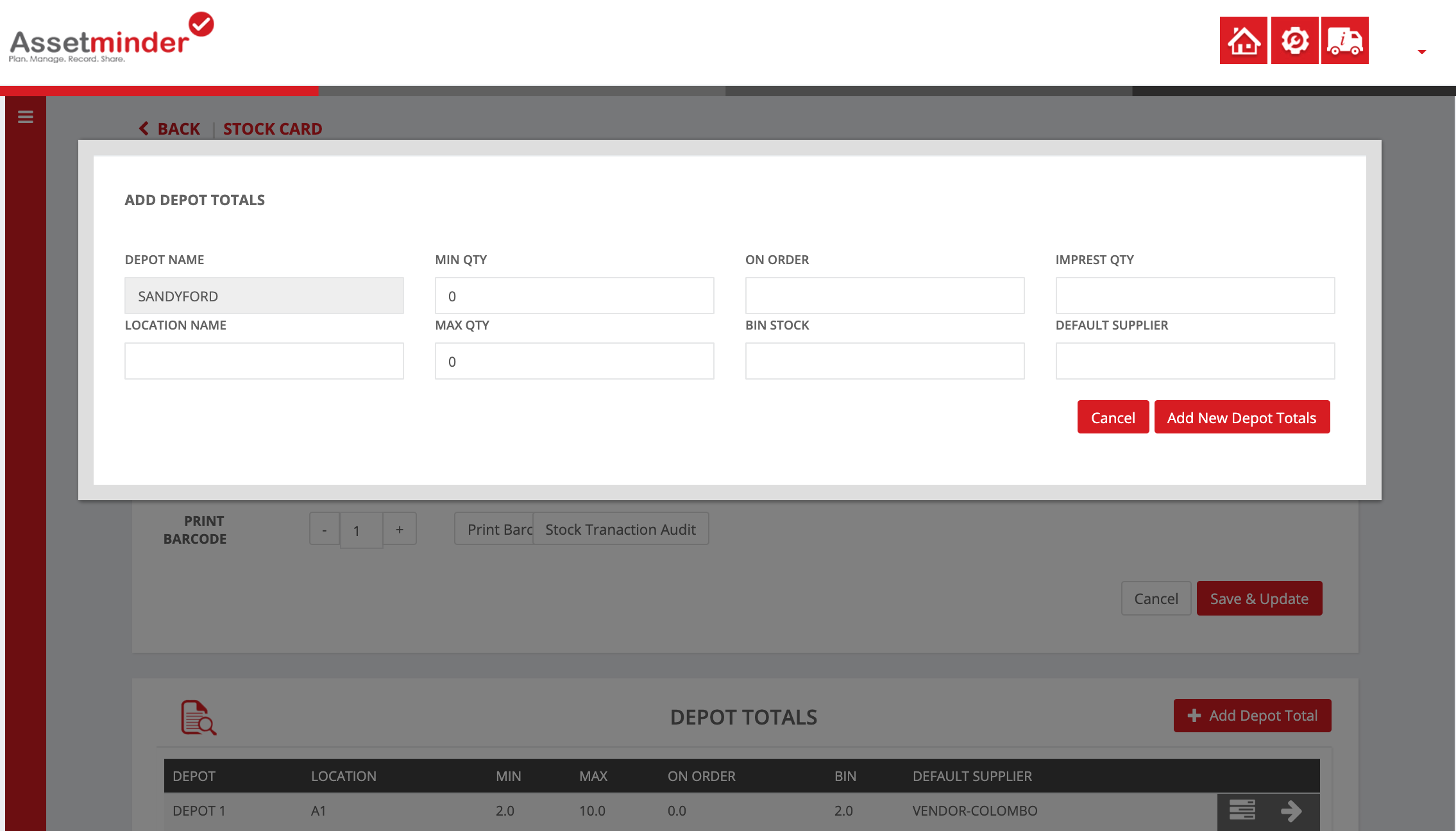 Add a Part Storage Location or Depot - Assetminder