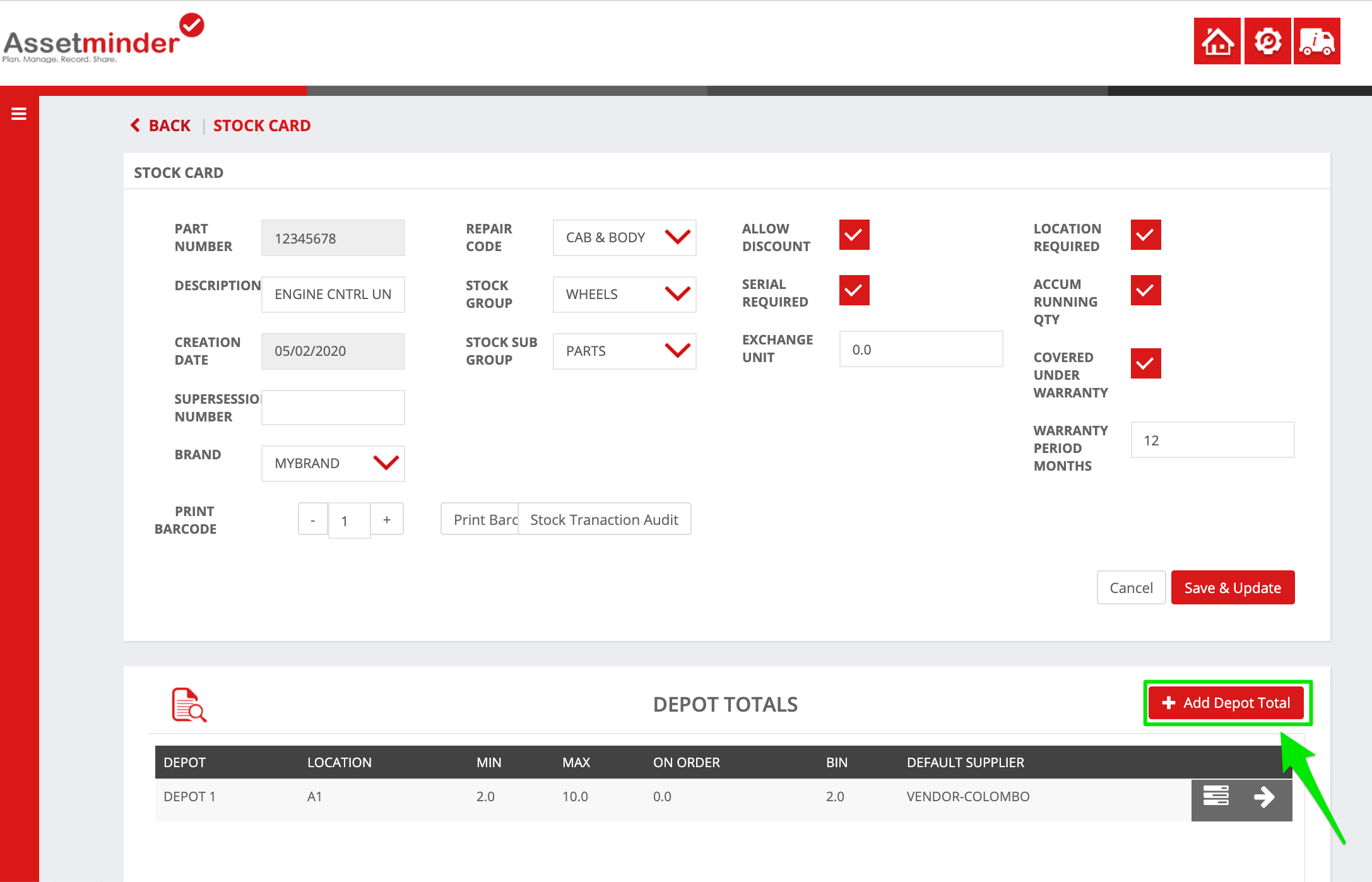 Add a Part Storage Location or Depot - Assetminder