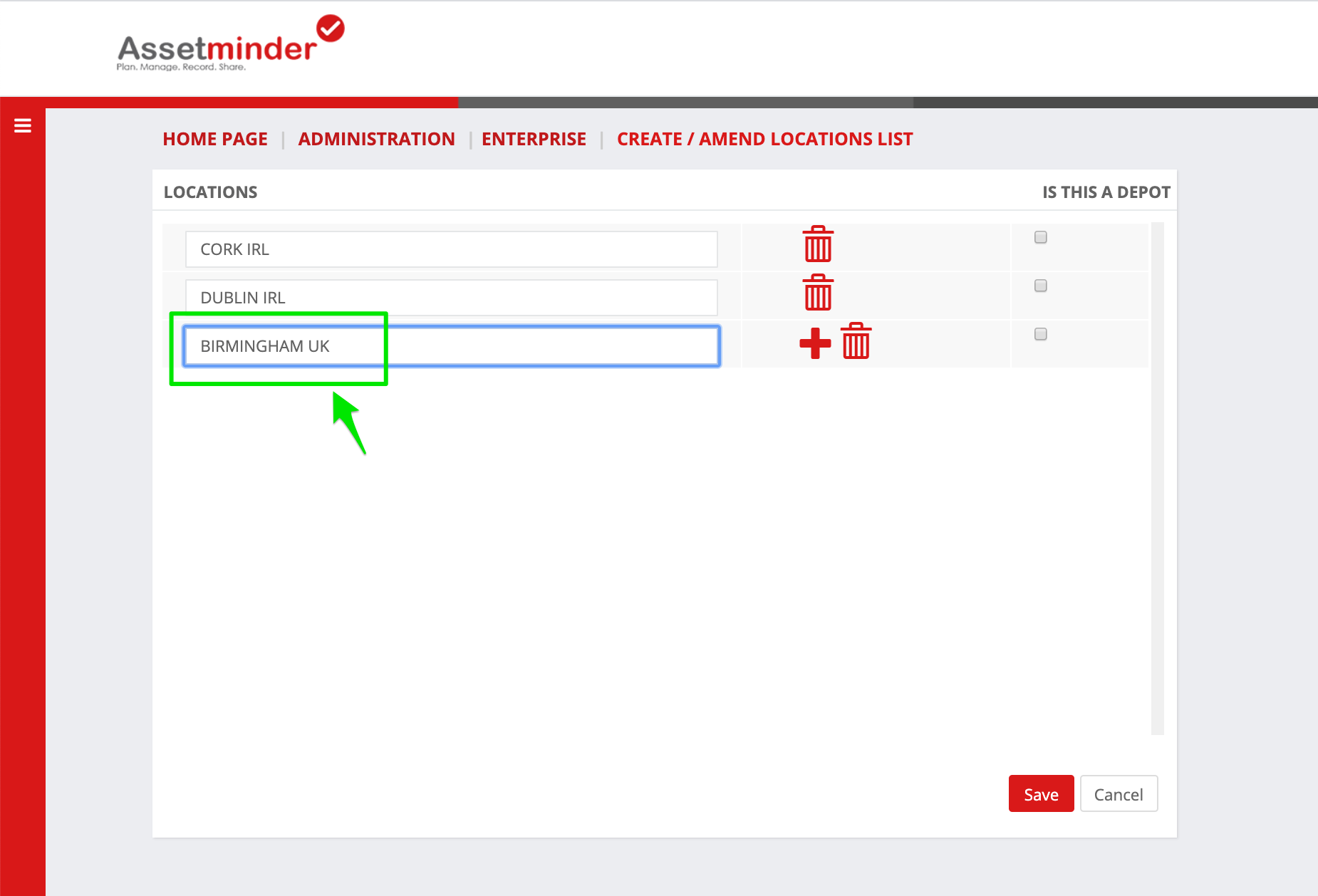 Add a Part Storage Location or Depot - Assetminder