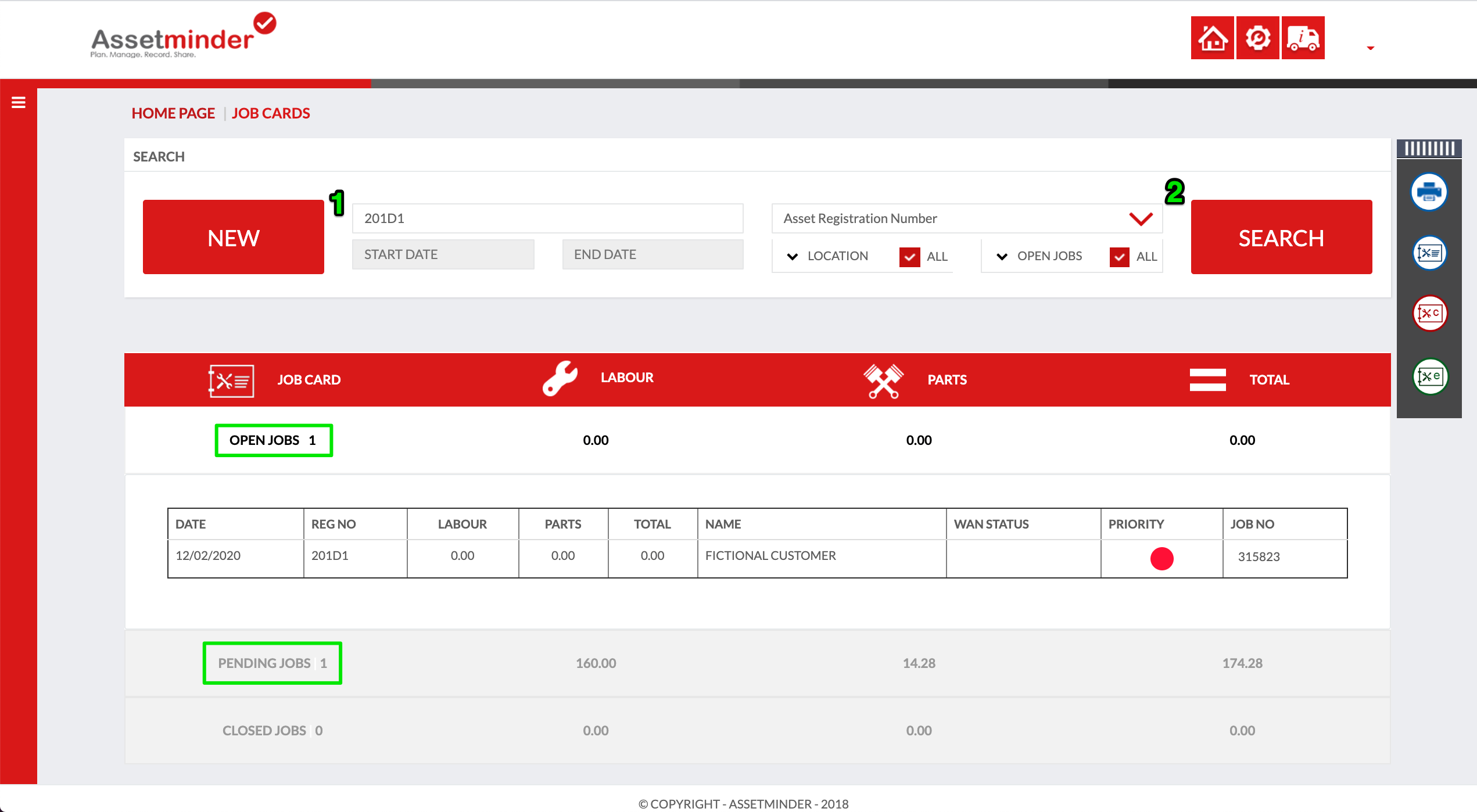 Create a Job Card Assetminder